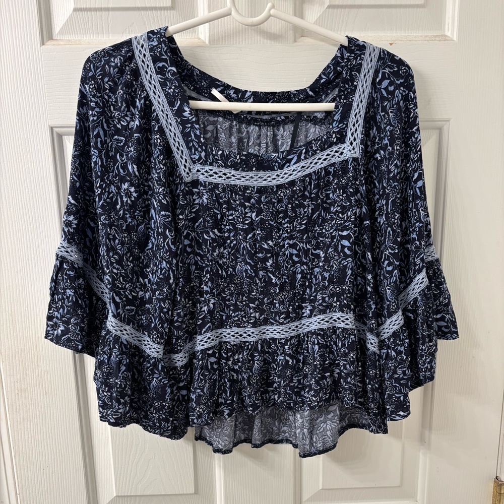 FREE PEOPLE SZ XS TALK ABOUT IT BLOUSE TOP BOHO EUC